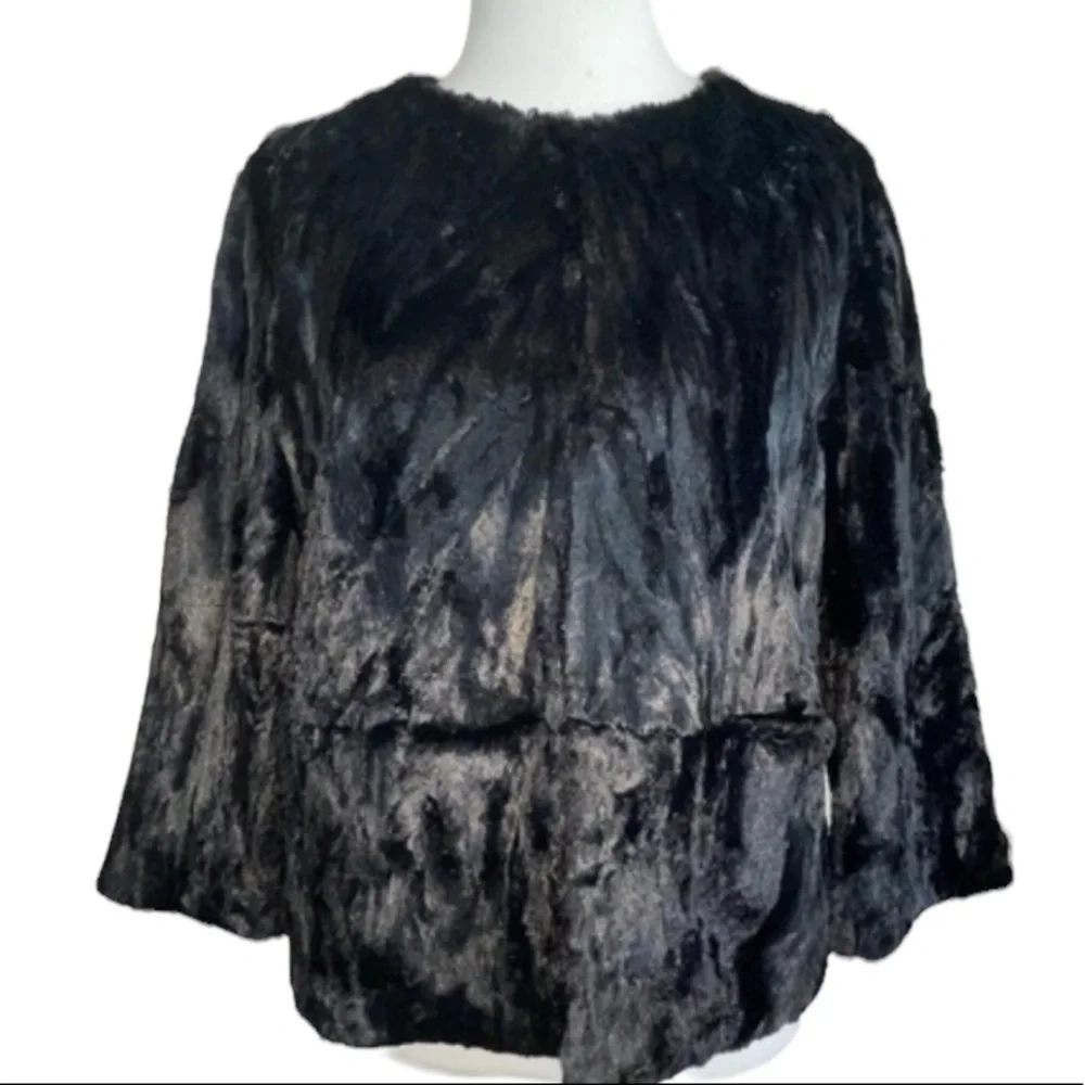 NWT Jennifer Lopez Short Faux Fur Jacket Black Tie Sz M